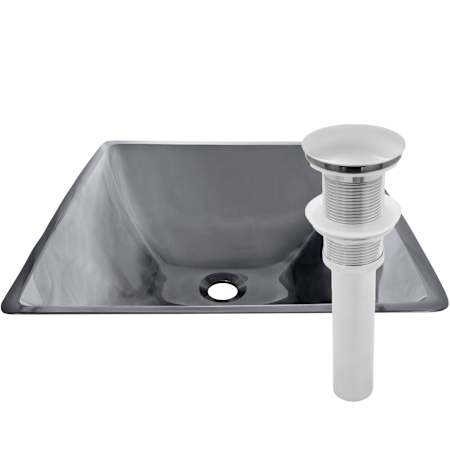 Miseno Square 18-1/4" Tempered Glass Vessel Bathroom Sink Brushed Nickel Drain