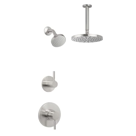 Miseno Mia Pressure Balanced Shower System with 2.0 GPM Rain Shower Heads, Ceiling Mounted and Standard Shower Arms - Rough-In Valves Included Brushed Nickel