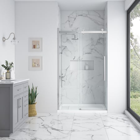 Miseno Bel 78-3/4" High x 48-1/8" Wide Sliding Semi Frameless Shower Door with Clear Glass Chrome