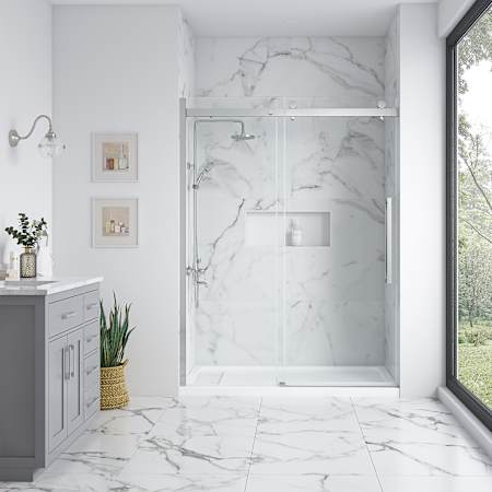 Miseno Bel 78-3/4" High x 60-3/16" Wide Sliding Semi Frameless Shower Door with Clear Glass Chrome