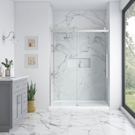 Miseno Bel 78-3/4" High x 60-3/16" Wide Sliding Semi Frameless Shower Door with Clear Glass Satin Nickel