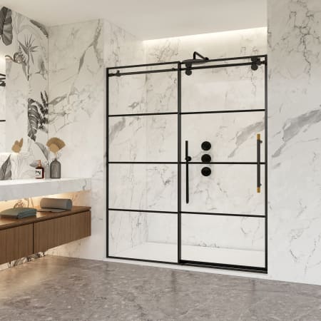 Miseno Losar 78" High x 68" Wide Sliding Framed Shower Door with Clear Glass Matte Black