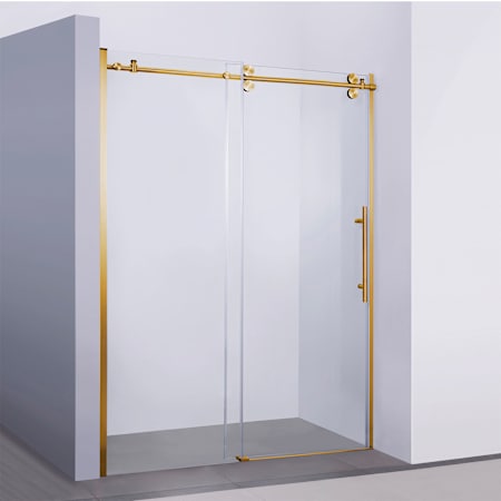 Miseno Massa 76" High x 60" Wide Sliding Semi Frameless Shower Door with Clear Glass Brushed Gold