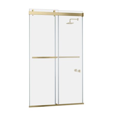 Miseno Spezia 76" High x 48" Wide Bypass Frameless Shower Door with Clear Glass Brushed Gold