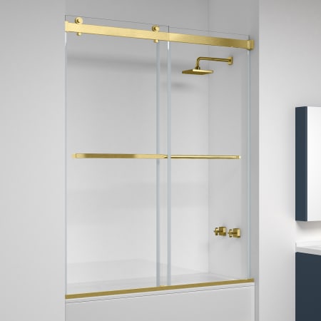 Miseno Spezia 60" High x 60" Wide Bypass Frameless Tub Door with Clear Glass Brushed Gold