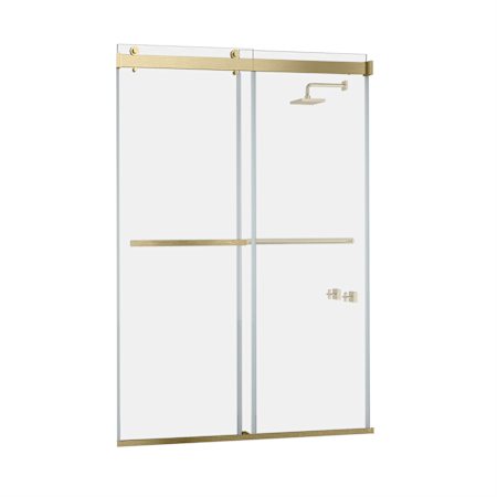 Miseno Spezia 76" High x 60" Wide Bypass Frameless Shower Door with Clear Glass Brushed Gold