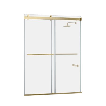 Miseno Spezia 76" High x 68" Wide Bypass Frameless Shower Door with Clear Glass Brushed Gold