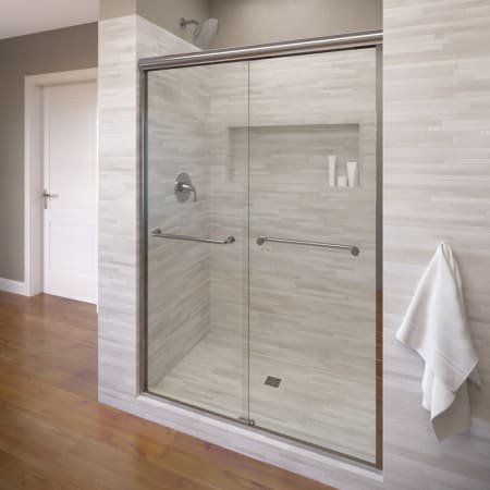 Miseno Forever 70" High x 56" - 58-1/2" Wide Sliding Framed Shower Door with Clear Glass Chrome