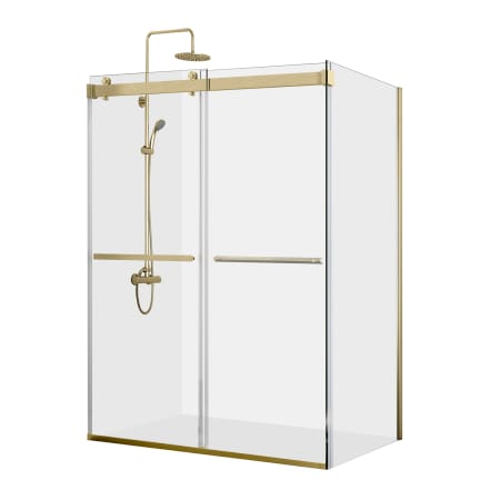 Miseno Spezia 76" High x 64" Wide x 35" Deep Sliding Frameless Shower Enclosure with Clear Glass Brushed Gold