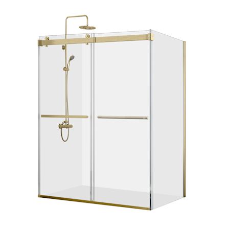 Miseno Spezia 76" High x 68" Wide x 35" Deep Sliding Frameless Shower Enclosure with Clear Glass Brushed Gold