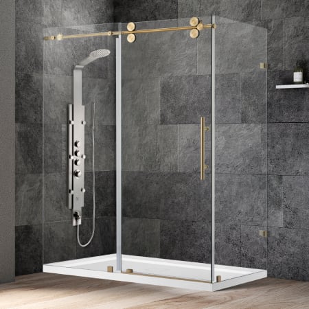 Miseno Villena 78" High x 52" Wide x 36" Deep Sliding Frameless Shower Enclosure with Clear Glass Brushed Gold