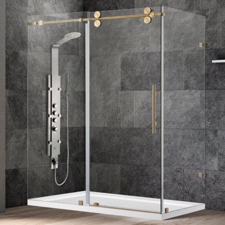 Miseno Villena 78" High x 60" Wide x 36" Deep Sliding Frameless Shower Enclosure with Clear Glass Brushed Gold