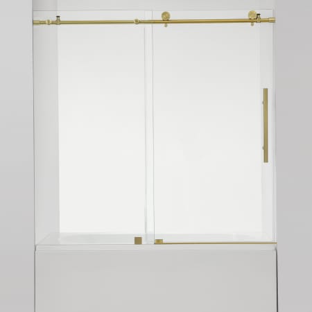 Miseno Villena 58" High x 60" Wide Sliding Frameless Tub Door with Clear Glass - 2 Rail Casters Brushed Gold