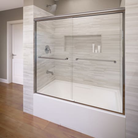 Miseno Forever 56" High x 56" - 58-1/2" Wide Sliding Framed Tub Door with Clear Glass Chrome