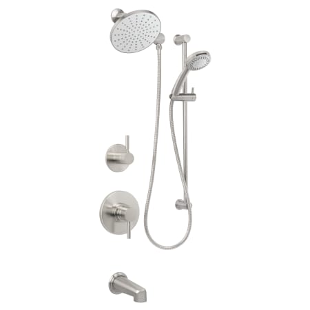 Miseno Mia Pressure Balanced Shower System with 1.8 GPM Rain Shower Head, Hand Shower, Slide Bar, Tub Spout, and Standard Shower Arm Brushed Nickel