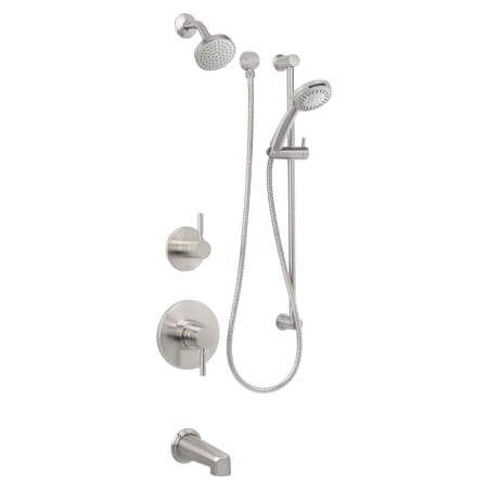 Miseno Mia Pressure Balanced Shower System with 1.8 GPM Rain Shower Head, Hand Shower, Slide Bar, Tub Spout, and Standard Shower Arm Brushed Nickel