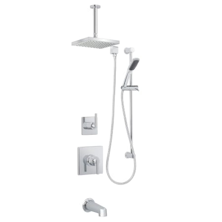 Miseno Elysa Pressure Balanced Shower System with 2.0 GPM Rain Shower Head, Hand Shower, Slide Bar, Tub Spout, and Ceiling Mounted Shower Arm Polished Chrome