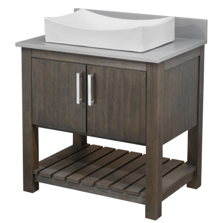Miseno 30" Free Standing Single Basin Vanity Set with Cabinet, Porcelain Vessel Sink and Grey Quartz Vanity Top Cafe Mocha / Storm Grey Top / Brushed Nickel Hardware