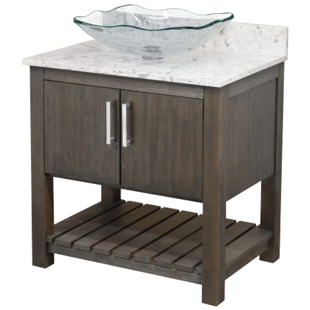 Miseno 30" Free Standing Single Basin Vanity Set with Cabinet, Rectangular Glass Vessel Sink and Quartz Vanity Top Cafe Mocha / Cafe Mocha Top / Brushed Nickel Hardware