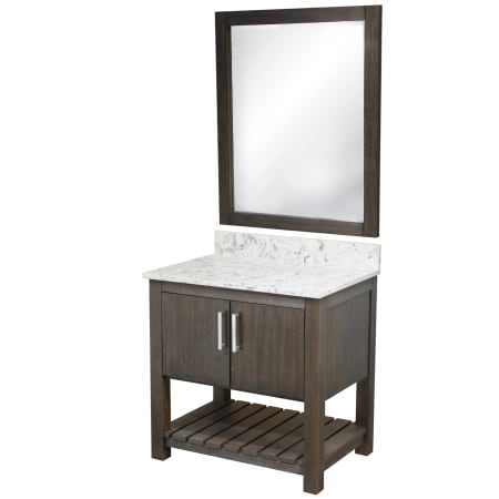 Miseno 30" Free Standing Vanity Set with Cabinet, Quartz Vanity Top and Mirror Cafe Mocha / Cafe Mocha Top / Brushed Nickel Hardware