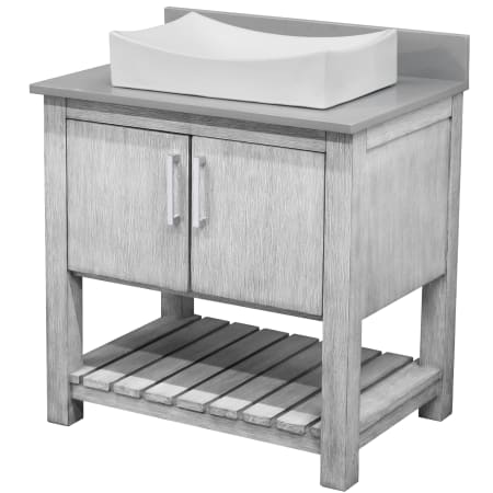 Miseno 30" Free Standing Single Basin Vanity Set with Cabinet, Porcelain Vessel Sink and Grey Quartz Vanity Top Stonewash Grey / Storm Grey Top / Brushed Nickel Hardware