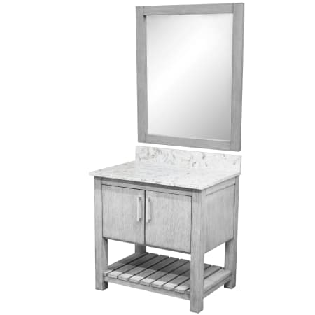Miseno 30" Free Standing Vanity Set with Cabinet, Quartz Vanity Top and Mirror Stonewash Grey / Cafe Mocha Top / Brushed Nickel Hardware