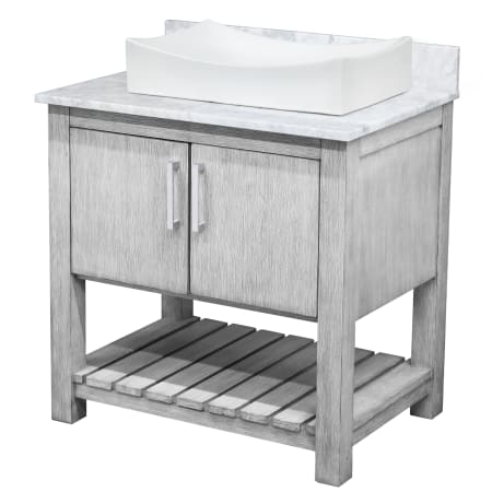 Miseno 30" Free Standing Single Basin Vanity Set with Cabinet, Porcelain Vessel Sink and Marble Vanity Top Stonewash Grey / Carrara White Top / Brushed Nickel Hardware