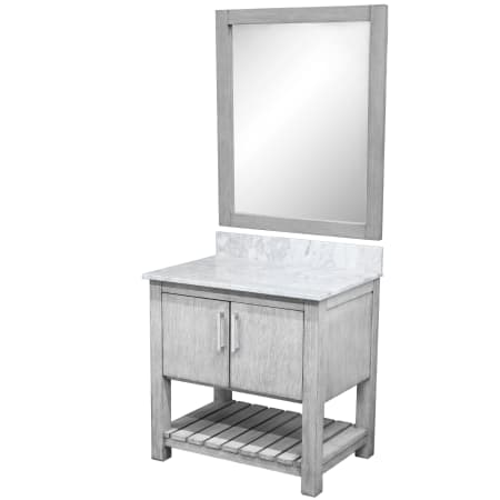 Miseno 30" Free Standing Vanity Set with Cabinet, Marble Vanity Top and Mirror Stonewash Grey / Carrara White Top / Brushed Nickel Hardware
