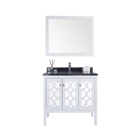 Miseno Mediterraneo 36" Free Standing Single Basin Vanity Set with Cabinet and Marble Vanity Top White / Black Wood