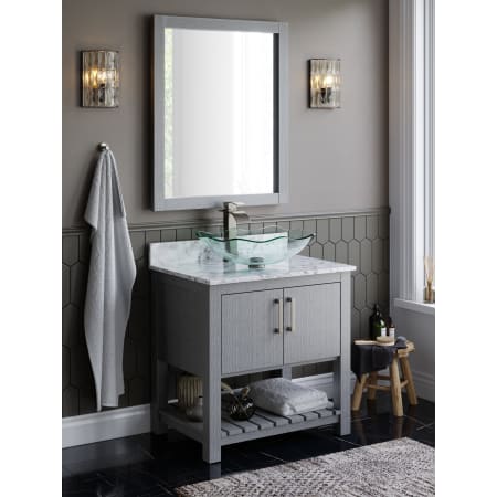 Miseno Ocean Breeze 36" Free Standing Single Basin Vanity Set with Cabinet and Quartz Vanity Top Stonewash Grey / Cafe Mocha Top / Brushed Nickel Hardware
