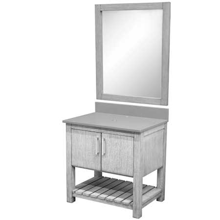 Miseno Ocean Breeze 36" Free Standing Vanity Set with Cabinet and Quartz Vanity Top Stonewash Grey / Storm Grey Top / Brushed Nickel Hardware