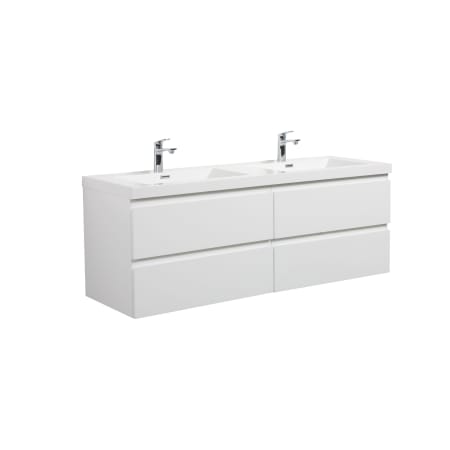 Miseno Aurora 60" Wall Mounted Double Basin Vanity Set with Cabinet and Acrylic Vanity Top Glossy Polar White