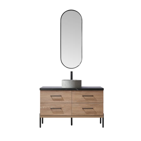 Miseno Trento 48" Free Standing Single Basin Vanity Set with Cabinet, Sintered Stone Vanity Top, and Framed Mirror North American Oak / Black