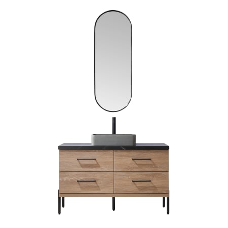 Miseno Trento 48" Free Standing Single Basin Vanity Set with Cabinet, Sintered Stone Vanity Top, and Framed Mirror North American Oak / Black