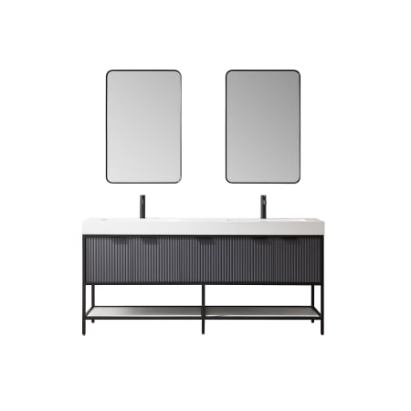 Miseno Marcilla 72" Free Standing Double Basin Vanity Set with Cabinet, Stone Composite Vanity Top, and Framed Mirrors Gentleman Grey / White