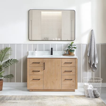 Miseno San 48" Free Standing Single Basin Vanity Set with Cabinet, Composite Stone Vanity Top and Mirror Fir Wood Brown / White Grain