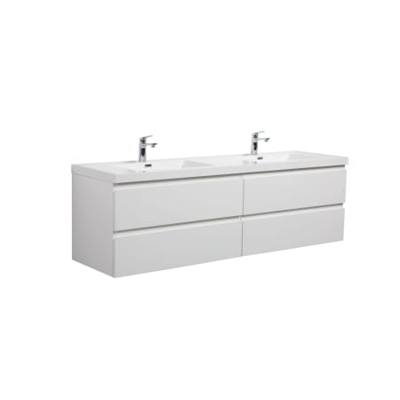 Miseno Aurora 72" Wall Mounted Double Basin Vanity Set with Cabinet and Acrylic Vanity Top Glossy Polar White