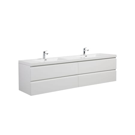 Miseno Aurora 84" Wall Mounted Double Basin Vanity Set with Cabinet and Acrylic Vanity Top Glossy Polar White