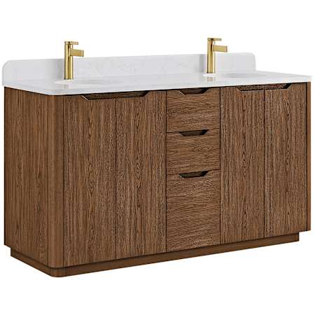Miseno Abuja 60" Free Standing Double Basin Vanity Set with Cabinet and Stone Composite Vanity Top Oak Weathered Brown