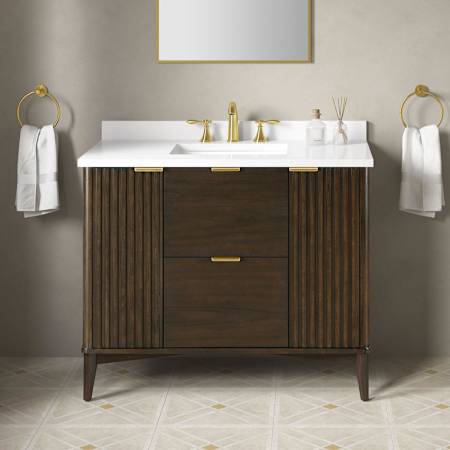 Miseno Indy 42" Free Standing Single Basin Vanity Set with Cabinet and Marble Vanity Top Dark Walnut