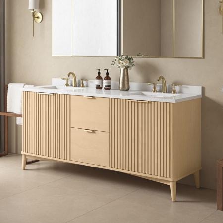Miseno Indy 72" Free Standing Double Basin Vanity Set with Cabinet and Marble Vanity Top Rustic Ash