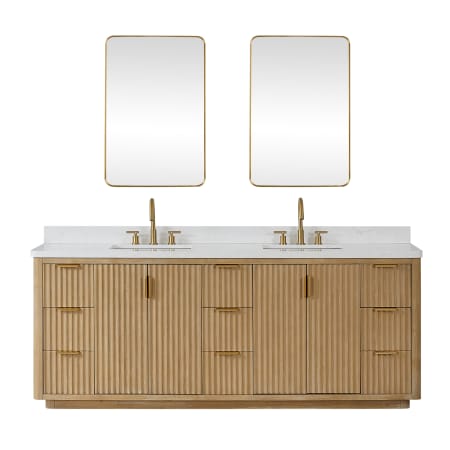 Miseno Cádiz 84" Free Standing Double Basin Vanity Set with Cabinet, Composite Stone Vanity Top and Mirror Washed Ash Grey