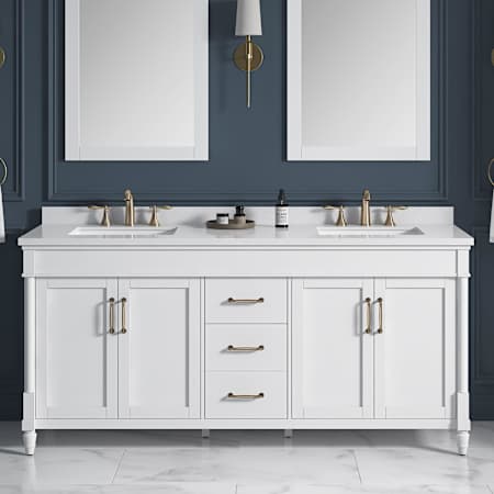 Miseno Christy 72" Free Standing Double Basin Vanity Set with Cabinet and Cultured Marble Vanity Top Pure White