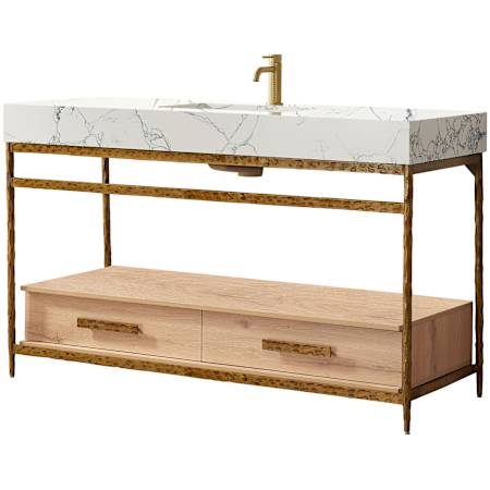 Miseno Dhaka 54" Free Standing Single Basin Vanity Set with Cabinet and Stone Composite Vanity Top Weathered Oak