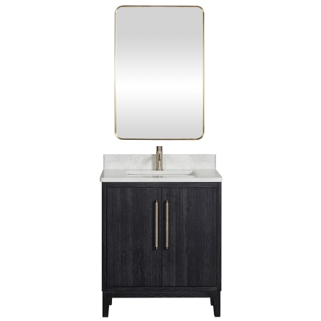 Miseno Gara 30" Free Standing Single Basin Vanity Set with Cabinet, Composite Stone Vanity Top and Mirror Fir Wood Black