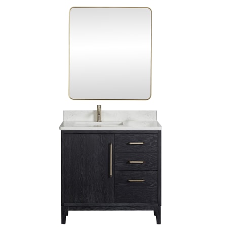 Miseno Gara 36" Free Standing Single Basin Vanity Set with Cabinet, Composite Stone Vanity Top and Mirror Fir Wood Black
