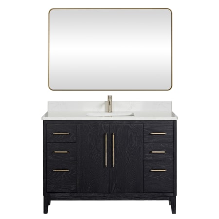 Miseno Gara 48" Free Standing Single Basin Vanity Set with Cabinet, Composite Stone Vanity Top and Mirror Fir Wood Black