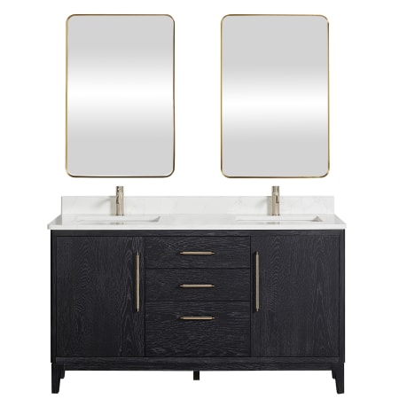 Miseno Gara 60" Free Standing Double Basin Vanity Set with Cabinet, Composite Stone Vanity Top and Mirror Fir Wood Black