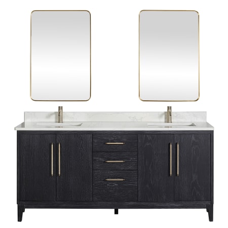 Miseno Gara 72" Free Standing Double Basin Vanity Set with Cabinet, Composite Stone Vanity Top and Mirror Fir Wood Black