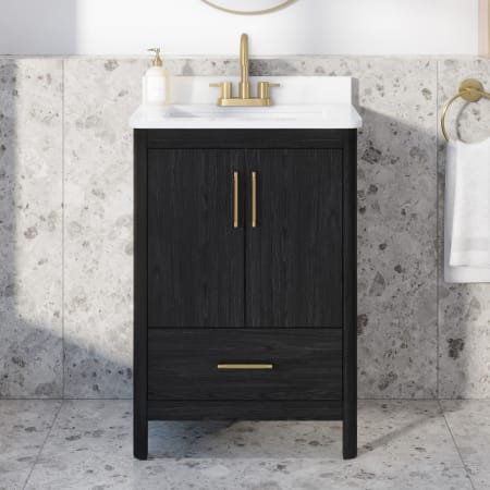 Miseno Hobart 24" Free Standing Single Basin Vanity Set with Cabinet and Marble Vanity Top Ebony Wood